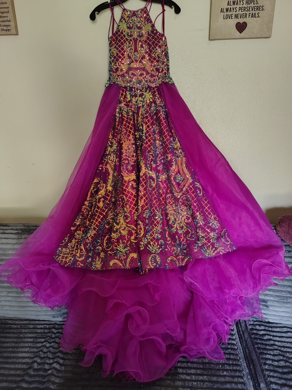 Girls' Formal Sequin Ball Gown Dress - Fuchsia Pink